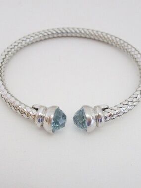 Sterling Silver Cuff Bracelet With Blue Stones
